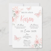 Pink Butterfly Quinceañera Spanische Einladung (Vorderseite)