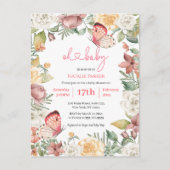 Pink Butterfly Rose Blumengrün Girl Babydusche Einladungspostkarte (Vorderseite)