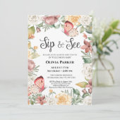 Pink Butterfly Rose Floral Baby Girl SIP UND SIEHE Einladung (Stehend Vorderseite)