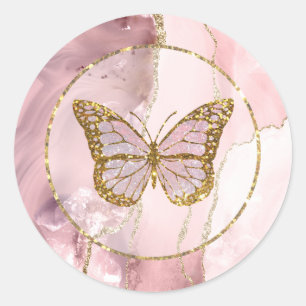 Pink Butterfly Runder Aufkleber