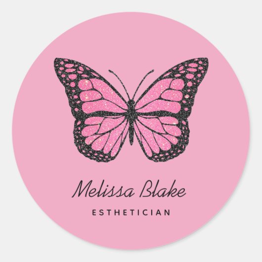 Pink Butterfly Runder Aufkleber (Vorderseite)