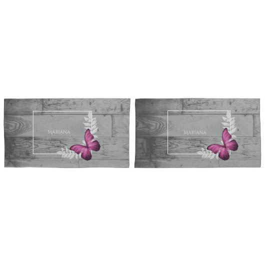 Pink Butterfly Rustikales Kissengehäuse Kissenbezug (Vorderseite-Set)