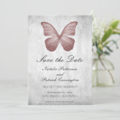 Pink Butterfly Save the Date laden Einladung (Stehend Vorderseite)
