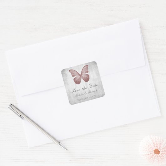 Pink Butterfly Save the Date Stickers (Umschlag)