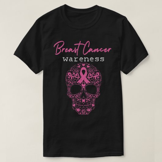 Pink Butterfly Schädel Brustkrebs Bewusstsein Hall T-Shirt (Design vorne)