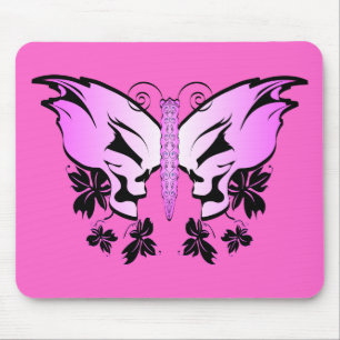 Pink Butterfly Skull Mousepad