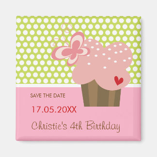 Pink Butterfly Sweet Cupcake Kid's Geburtstagspart Magnet