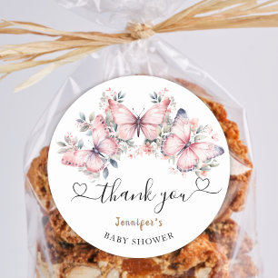 Pink Butterfly Theme Baby Shower Gefallen Classic Runder Aufkleber
