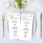 Pink Butterfly Themed Baby Dusche Flachmenü Menükarte