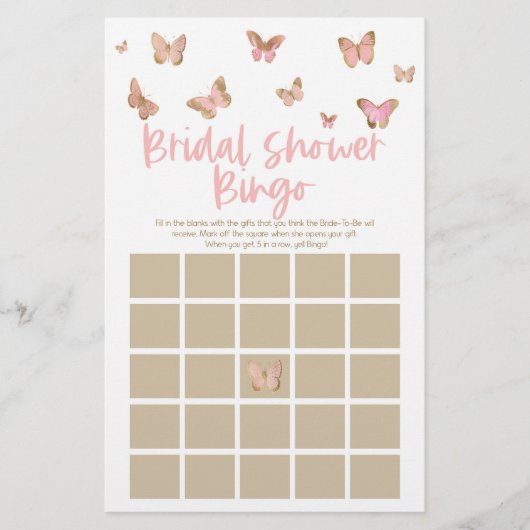 Pink Butterfly Themed Bingo Brautparty Game Briefpapier (Vorderseite)