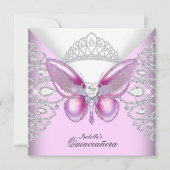 Pink Butterfly Tiara Quinceanera 15. Party Einladung (Vorderseite)