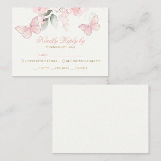 Pink Butterfly UAWG Quinceanera Begleitkarte (Vorne/Hinten)