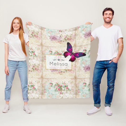 Pink Butterfly und Shabby Vintage Rose Fleecedecke (Beispiel)
