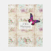 Pink Butterfly und Shabby Vintage Rose Fleecedecke (Vorderseite)