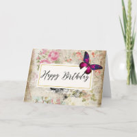 Pink Butterfly und Shabby Vintage Rose Geburtstag
