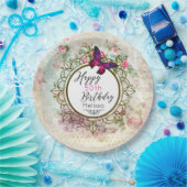 Pink Butterfly und Shabby Vintage Rose Geburtstag Pappteller (Party)
