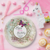 Pink Butterfly und Shabby Vintage Rose Geburtstag Pappteller (Party)
