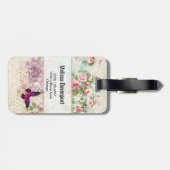 Pink Butterfly und Shabby Vintage Rose Gepäckanhänger (Rückseite horizontal)