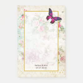 Pink Butterfly und Shabby Vintage Rose Hochzeit Post-it Klebezettel