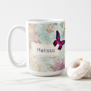 Pink Butterfly und Shabby Vintage Rose Kaffeetasse