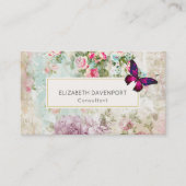 Pink Butterfly und Shabby Vintage Rose Visitenkarte (Vorderseite)