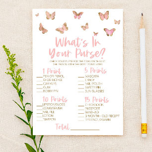 Pink Butterfly Was ist in Purse Baby Shower Game Briefpapier