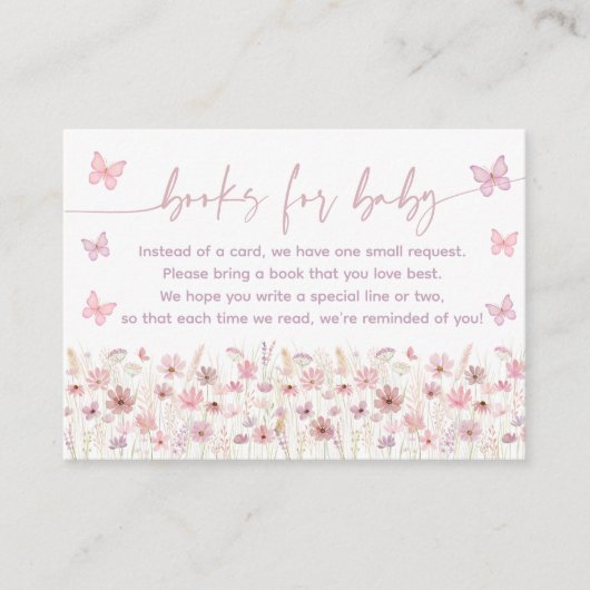 Pink Butterfly Wildflowers Baby Book Request Begleitkarte (Vorderseite)