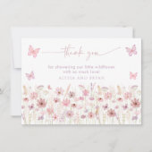 Pink Butterfly Wildflowers Baby Shower Dankeskarte (Vorderseite)