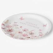 Pink Butterfly Wildflowers Baby Shower Pappteller (Schrägansicht)