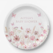 Pink Butterfly Wildflowers Baby Shower Pappteller (Vorderseite)