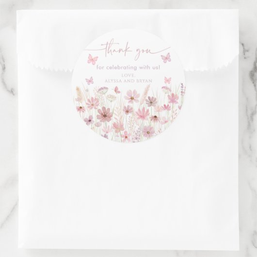 Pink Butterfly Wildflowers Baby Shower Runder Aufkleber (Tasche)