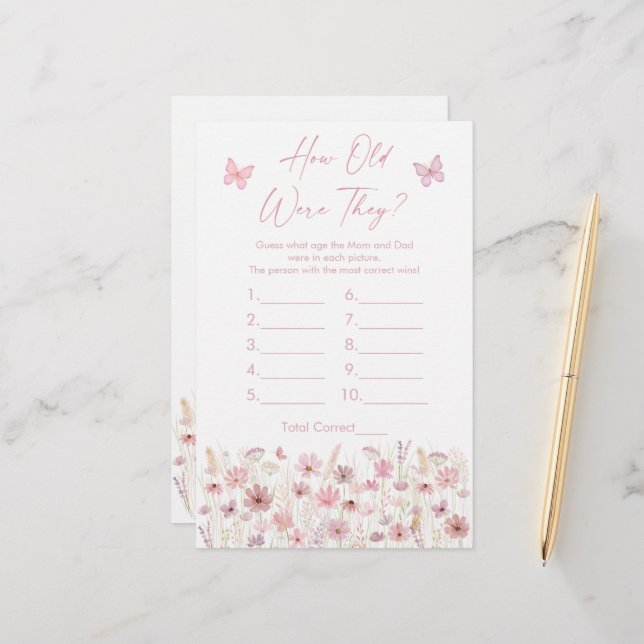 Pink Butterfly Wildflowers How Old Were They Game (Vorderseite/Rückseite Beispiel)