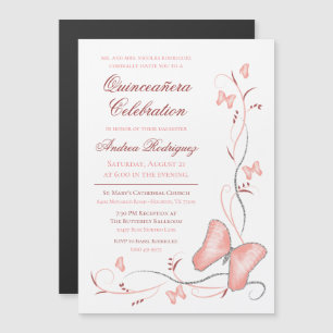 Pink Butterfly & Wirbel Quinceañera Magneteinladung