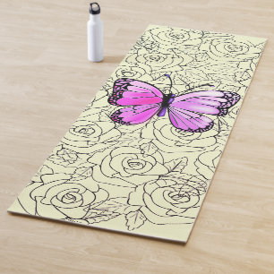 Pink Butterfly Yoga Matte mit Rose - Benutzerdefin