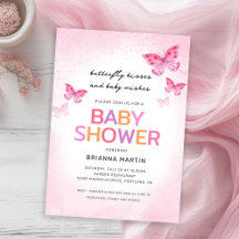 Pink Butterfy Baby Dusche Einladung