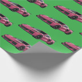 Pink C8 Corvette Sportwagen Handgezeichnet Geschenkpapier (Ecke)