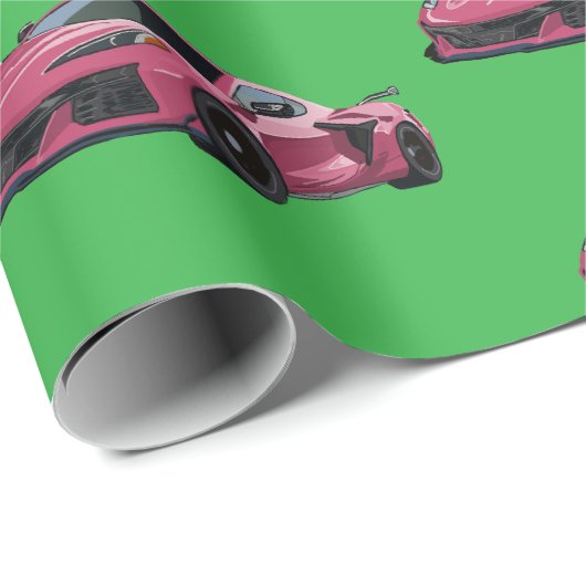 Pink C8 Corvette Sportwagen Handgezeichnet Geschenkpapier (Rolleneckpunkt)