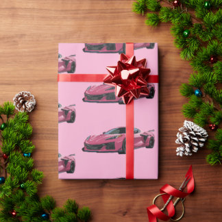 Pink C8 Corvette Sportwagen Handgezeichnet Geschenkpapier