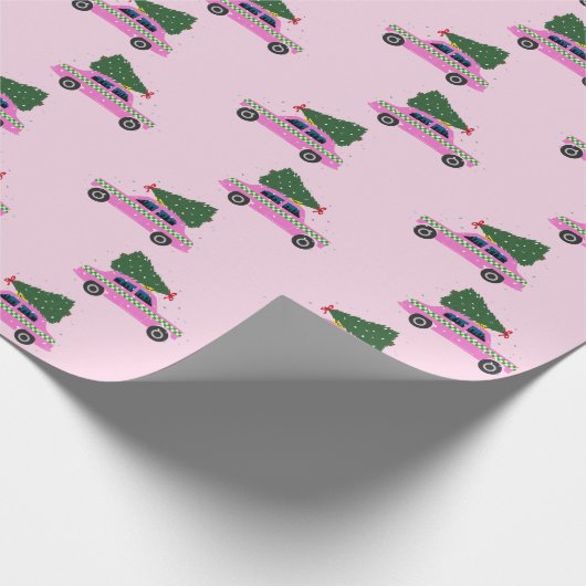 Pink Cab Taxi Fir Tree Muster Pink Weihnachten Geschenkpapier (Ecke)