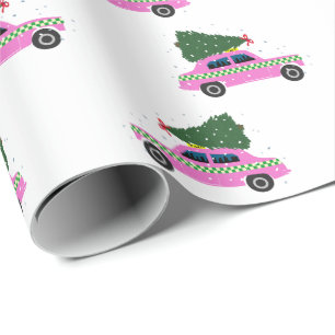 Pink Cab Taxi Weihnachtsmuster Umschlag Papier Geschenkpapier
