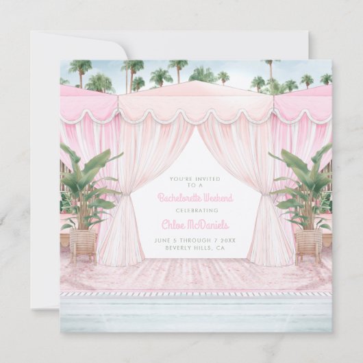 Pink Cabana Bachelorette Wochenende + Ausflug Einladung (Vorderseite)