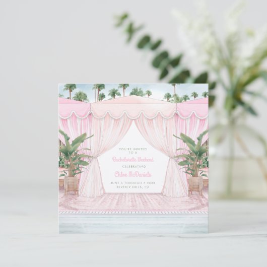 Pink Cabana Bachelorette Wochenende + Ausflug Einladung (Stehend Vorderseite)