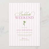Pink Cabana Stripe Palm Beach Bachelorette Party Einladung (Vorderseite)