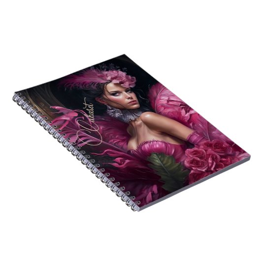 Pink Cabaret Florals und Feathers Notizblock (Rechte Seite)