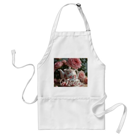 Pink Cabbage Rose Tea Apron Schürze (Vorne)