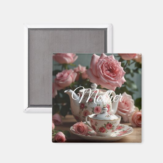 Pink Cabbage Rose Tea  Magnet (Vorderseite/Rückseite)