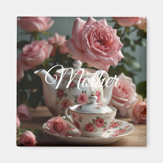 Pink Cabbage Rose Tea Magnet (Vorne)