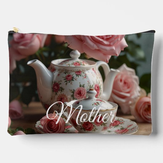 Pink Cabbage Rose Tea Print Cut Sew Bag Zubehörtasche (Vorderseite)