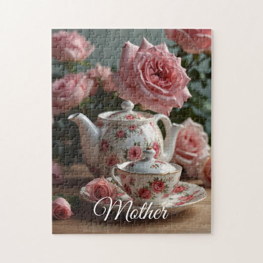 Pink Cabbage Rose Tea Puzzle (Vertikal)