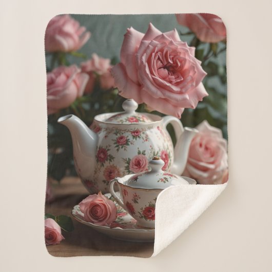 Pink Cabbage Rose Tea Sherpadecke (Vorderseite)